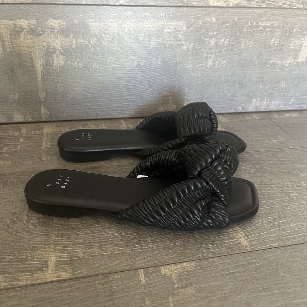 A New Day Black Knot Slide Sandals Womens Size 7 Square Toe Minimalist Comfort - Picture 7 of 9